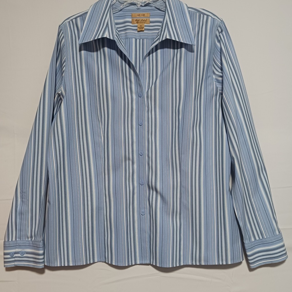 Westbound Gold Label Women's Long Sleeve Shirt Sz 16 Blue Stripe Business Wear